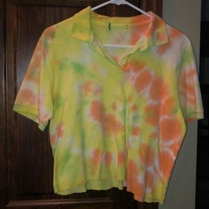 Yellow/Orange/Green tie-dye cropped polo